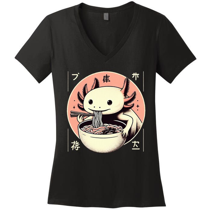 Axolotl Ra Kawaii Neko Japanese Noodles   Women's V-Neck T-Shirt