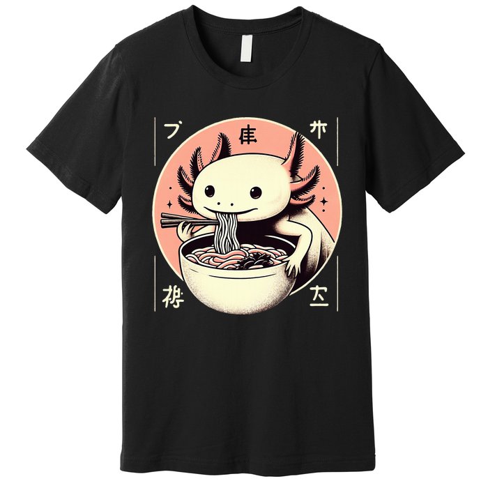 Axolotl Ra Kawaii Neko Japanese Noodles   Premium T-Shirt