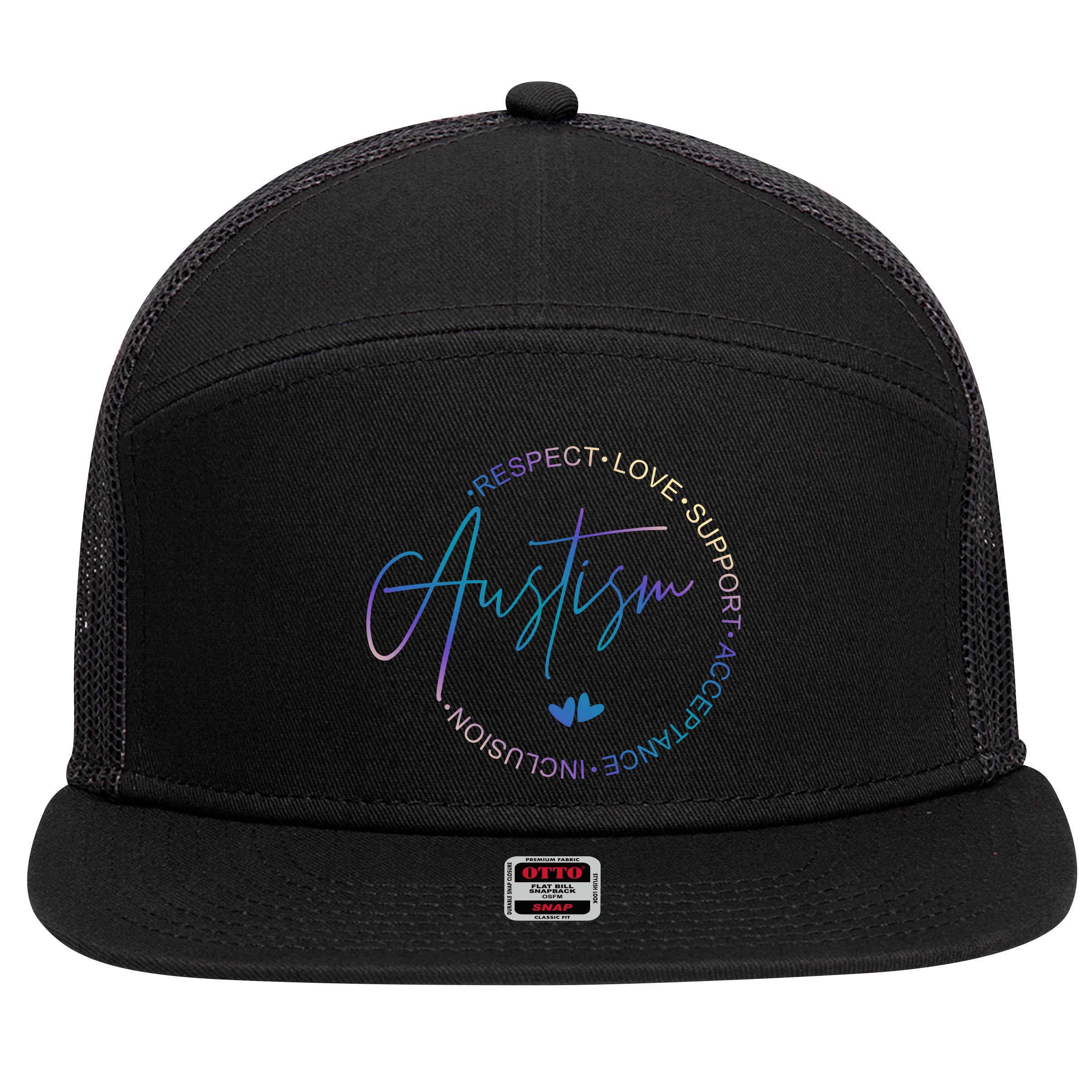 Autism Respect Love Support Acceptance 7 Panel Mesh Trucker Snapback Hat