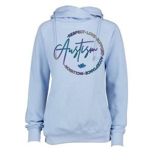 Autism Respect Love Support Acceptance Womens Funnel Neck Pullover Hood