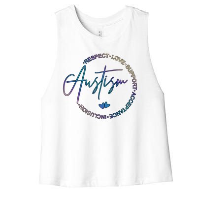 Autism Respect Love Support Acceptance Women's Racerback Cropped Tank