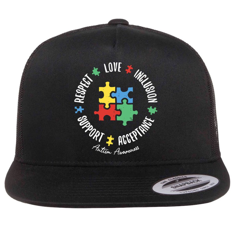 Autism Respect Love Support Autism Awareness Flat Bill Trucker Hat