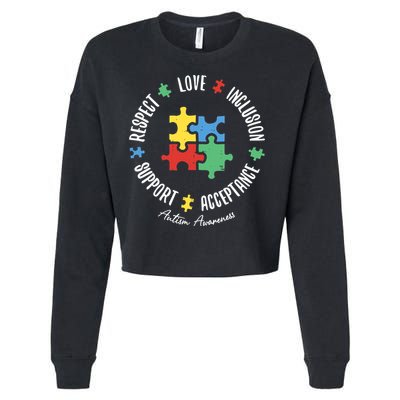 Autism Respect Love Support Autism Awareness Cropped Pullover Crew
