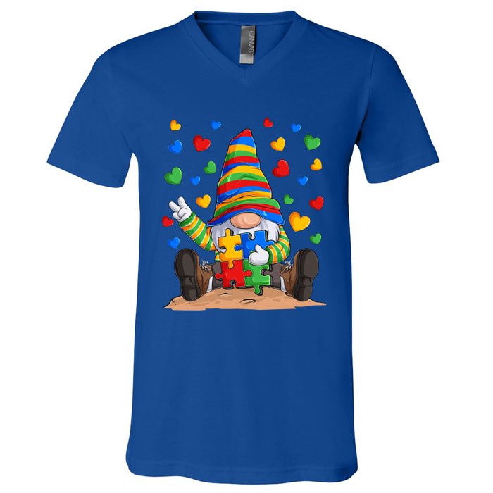 Autism Respect Love Support Gnome Autism Awareness Cute Gift V-Neck T-Shirt