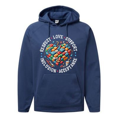 Autism Respect Love Support Autistic Awareness Gift Performance Fleece Hoodie