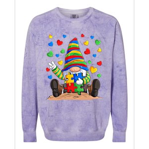 Autism Respect Love Support Gnome Autism Awareness Great Gift Colorblast Crewneck Sweatshirt