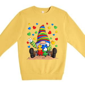 Autism Respect Love Support Gnome Autism Awareness Great Gift Premium Crewneck Sweatshirt