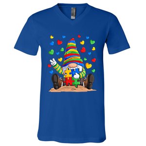 Autism Respect Love Support Gnome Autism Awareness Great Gift V-Neck T-Shirt