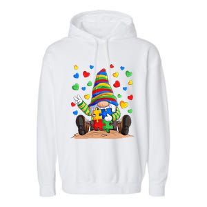 Autism Respect Love Support Gnome Autism Awareness Great Gift Garment-Dyed Fleece Hoodie