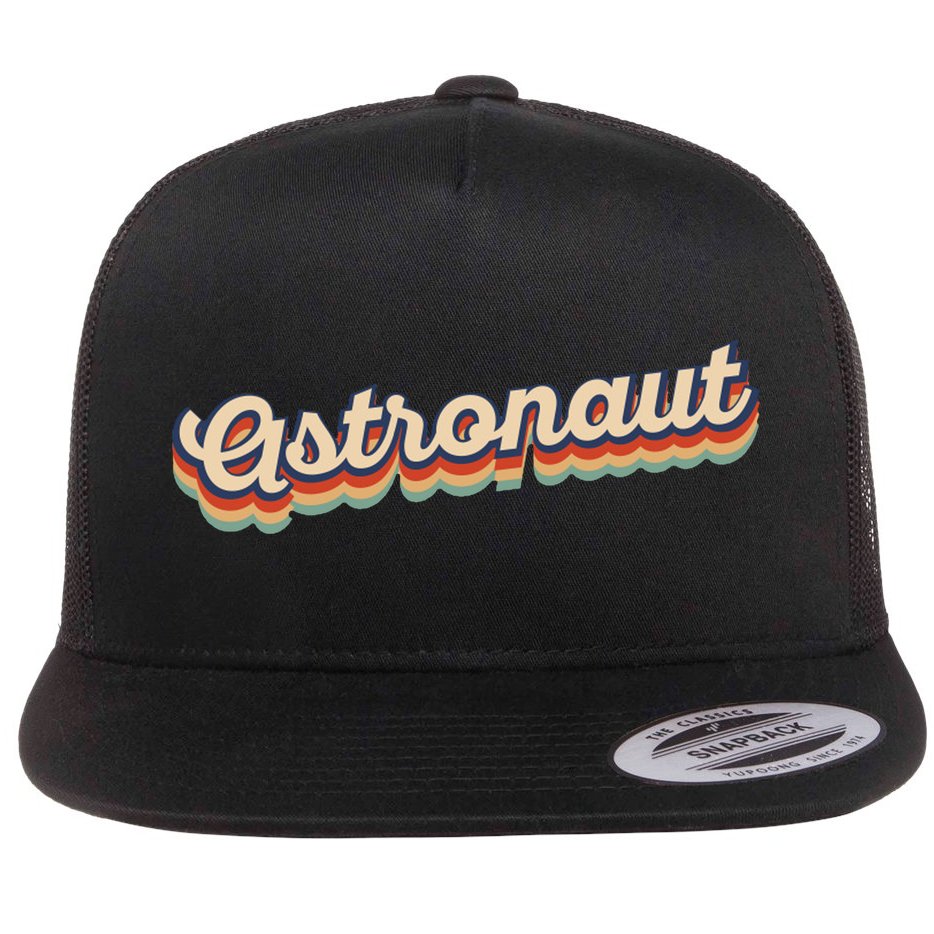 Astronaut Retro Logo Flat Bill Trucker Hat