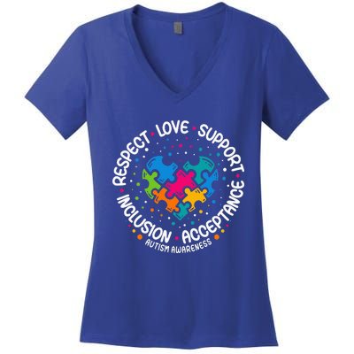 Autism Respect Love Support Autism Awareness Women's V-Neck T-Shirt