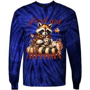 Autumn Raccoon Lover Gift For Fall Enthusiasts Tie-Dye Long Sleeve Shirt