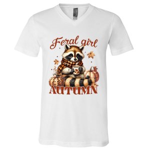 Autumn Raccoon Lover Gift For Fall Enthusiasts V-Neck T-Shirt