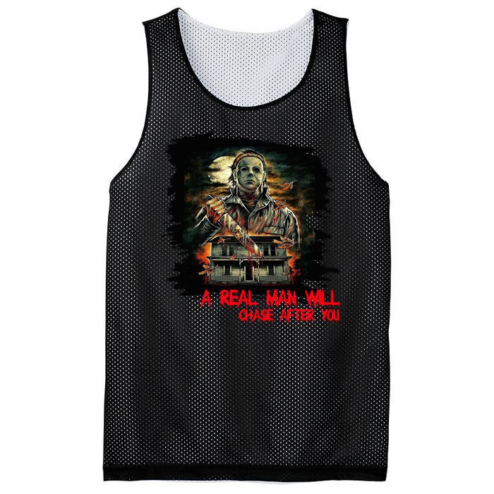 A Real Man Will Chase After You Horror Movie Mesh Reversible Basketball Jersey Tank