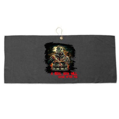 A Real Man Will Chase After You Horror Movie Large Microfiber Waffle Golf Towel