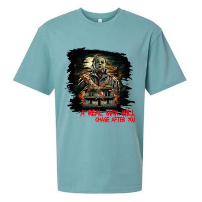 A Real Man Will Chase After You Horror Movie Sueded Cloud Jersey T-Shirt