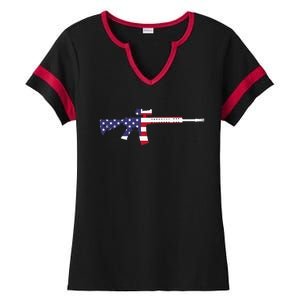 America Rifle MURICA Libertarian Conservative Gun USA Flag Ladies Halftime Notch Neck Tee