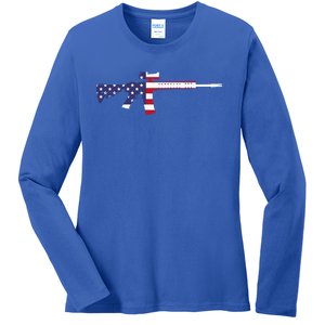 America Rifle MURICA Libertarian Conservative Gun USA Flag Ladies Long Sleeve Shirt