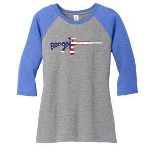 America Rifle MURICA Libertarian Conservative Gun USA Flag Women's Tri-Blend 3/4-Sleeve Raglan Shirt