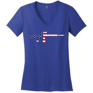 America Rifle MURICA Libertarian Conservative Gun USA Flag Women's V-Neck T-Shirt