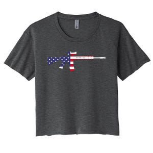 America Rifle MURICA Libertarian Conservative Gun USA Flag Women's Crop Top Tee