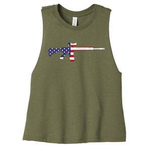 America Rifle MURICA Libertarian Conservative Gun USA Flag Women's Racerback Cropped Tank