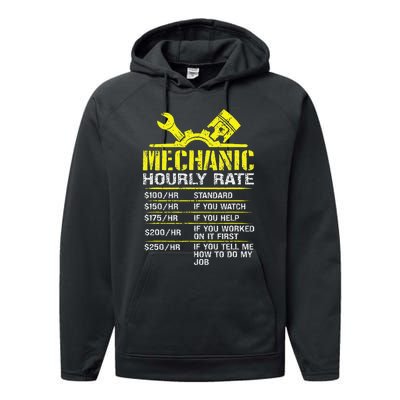 Auto Repair Mechanic Labor Rates Funny Mechanic Hourly Rate Performance Fleece Hoodie