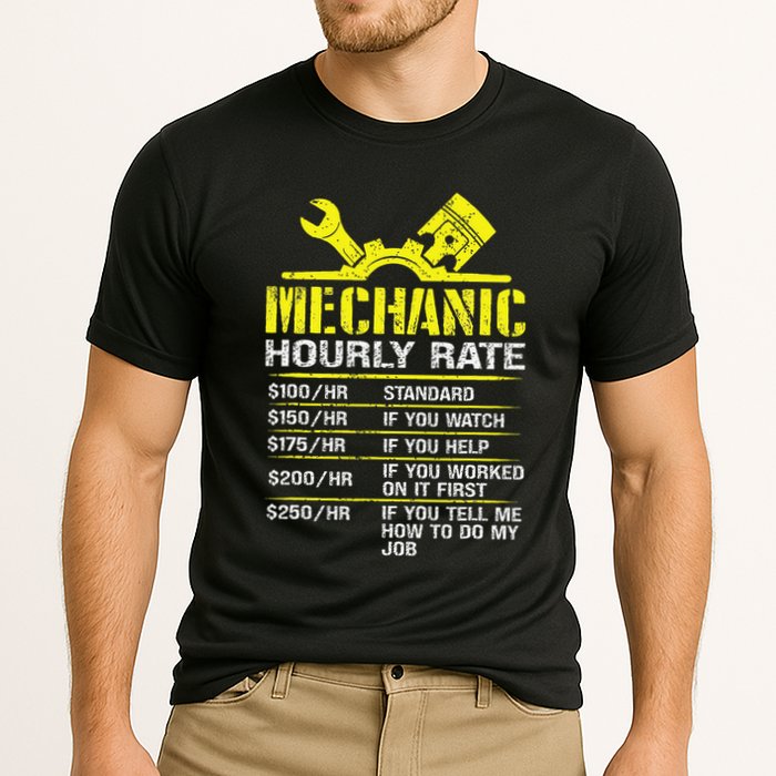 Auto Repair Mechanic Labor Rates Funny Mechanic Hourly Rate Cooling Performance Crew T-Shirt