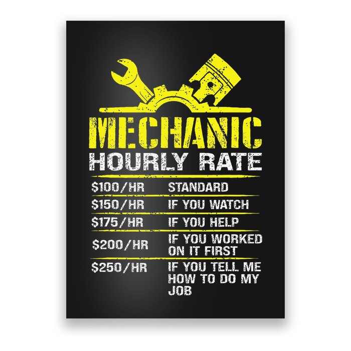 Auto Repair Mechanic Labor Rates Funny Mechanic Hourly Rate Poster