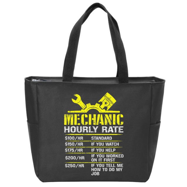 Auto Repair Mechanic Labor Rates Funny Mechanic Hourly Rate Zip Tote Bag