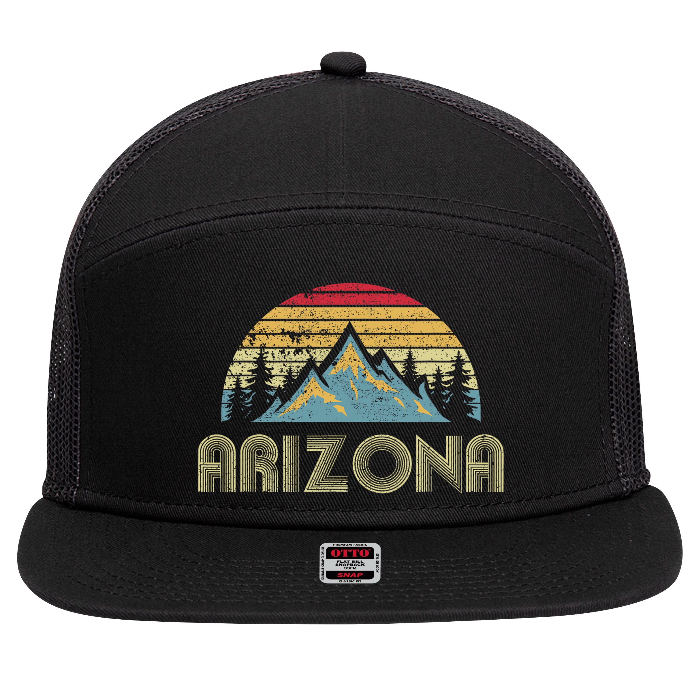 Arizona Retro Mountains Nature Hiking 7 Panel Mesh Trucker Snapback Hat