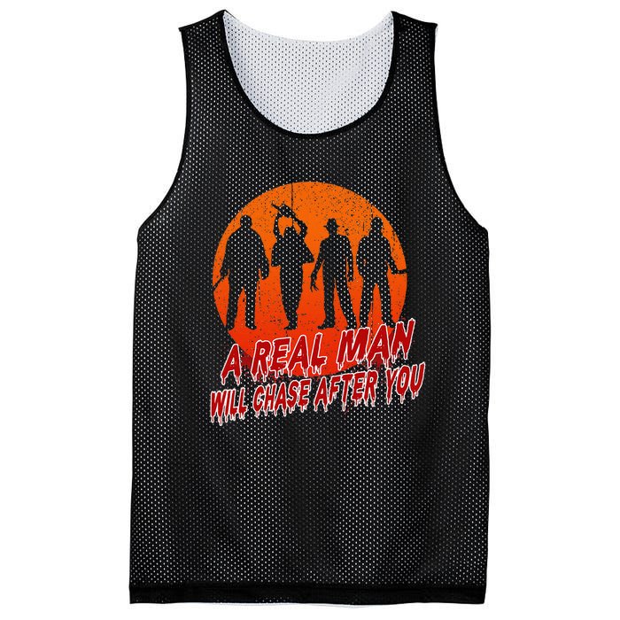 A Real Man Will Chase After You Halloween Horor Movie Retro Mesh Reversible Basketball Jersey Tank