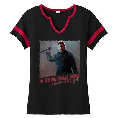 A Real Man Will Chase After You Ladies Halftime Notch Neck Tee