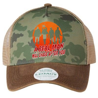 A Real Man Will Chase After You Halloween Horor Movie Retro Legacy Tie Dye Trucker Hat
