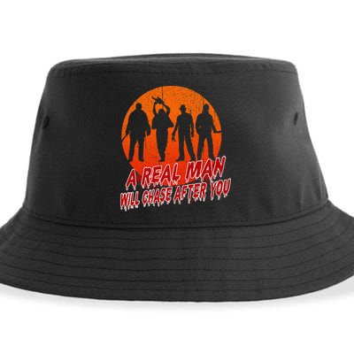 A Real Man Will Chase After You Halloween Horor Movie Retro Sustainable Bucket Hat