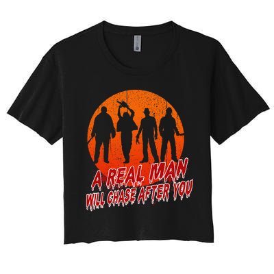 A Real Man Will Chase After You Halloween Horor Movie Retro Crop Top