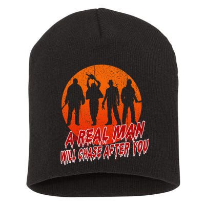 A Real Man Will Chase After You Halloween Horor Movie Retro Short Acrylic Beanie