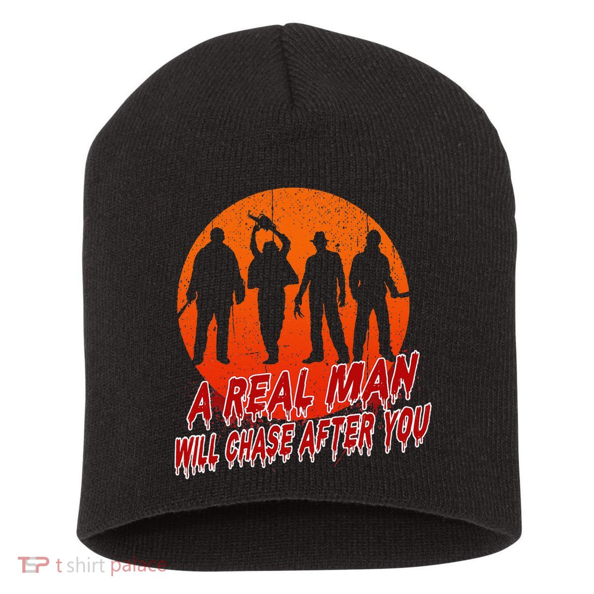 A Real Man Will Chase After You Halloween Horor Movie Retro Short Acrylic Beanie