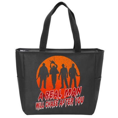 A Real Man Will Chase After You Halloween Horor Movie Retro Zip Tote Bag