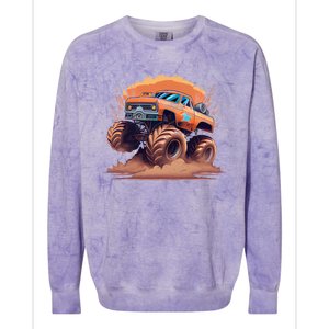 Awesome Retro Monster Truck Art 80S Graphic Design Gift Colorblast Crewneck Sweatshirt