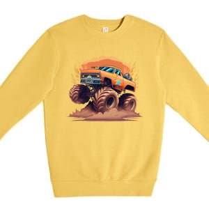 Awesome Retro Monster Truck Art 80S Graphic Design Gift Premium Crewneck Sweatshirt