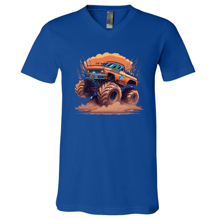 Awesome Retro Monster Truck Art 80S Graphic Design Gift V-Neck T-Shirt