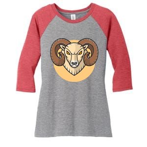 Angry Ram Mascot Cartoon Icon Illustration Women's Tri-Blend 3/4-Sleeve Raglan Shirt