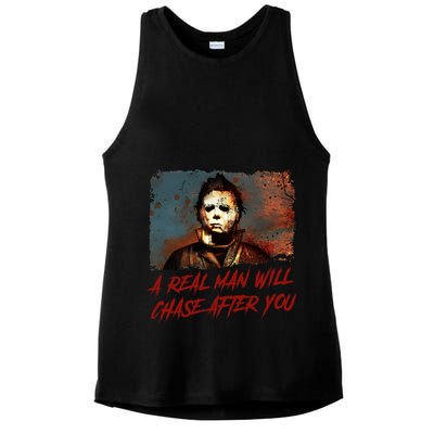 A Real Man Will Chase After You Horror Character Halloween Killer Ladies PosiCharge Tri-Blend Wicking Tank