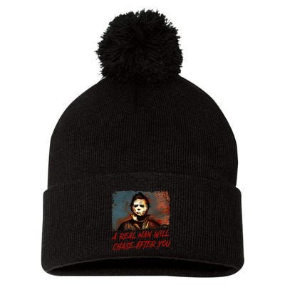 A Real Man Will Chase After You Horror Character Halloween Killer Pom Pom 12in Knit Beanie