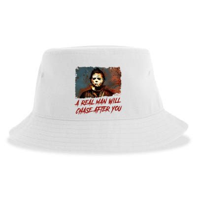 A Real Man Will Chase After You Horror Character Halloween Killer Sustainable Bucket Hat