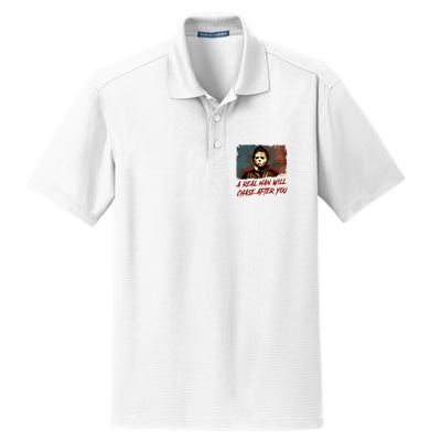A Real Man Will Chase After You Horror Character Halloween Killer Dry Zone Grid Polo
