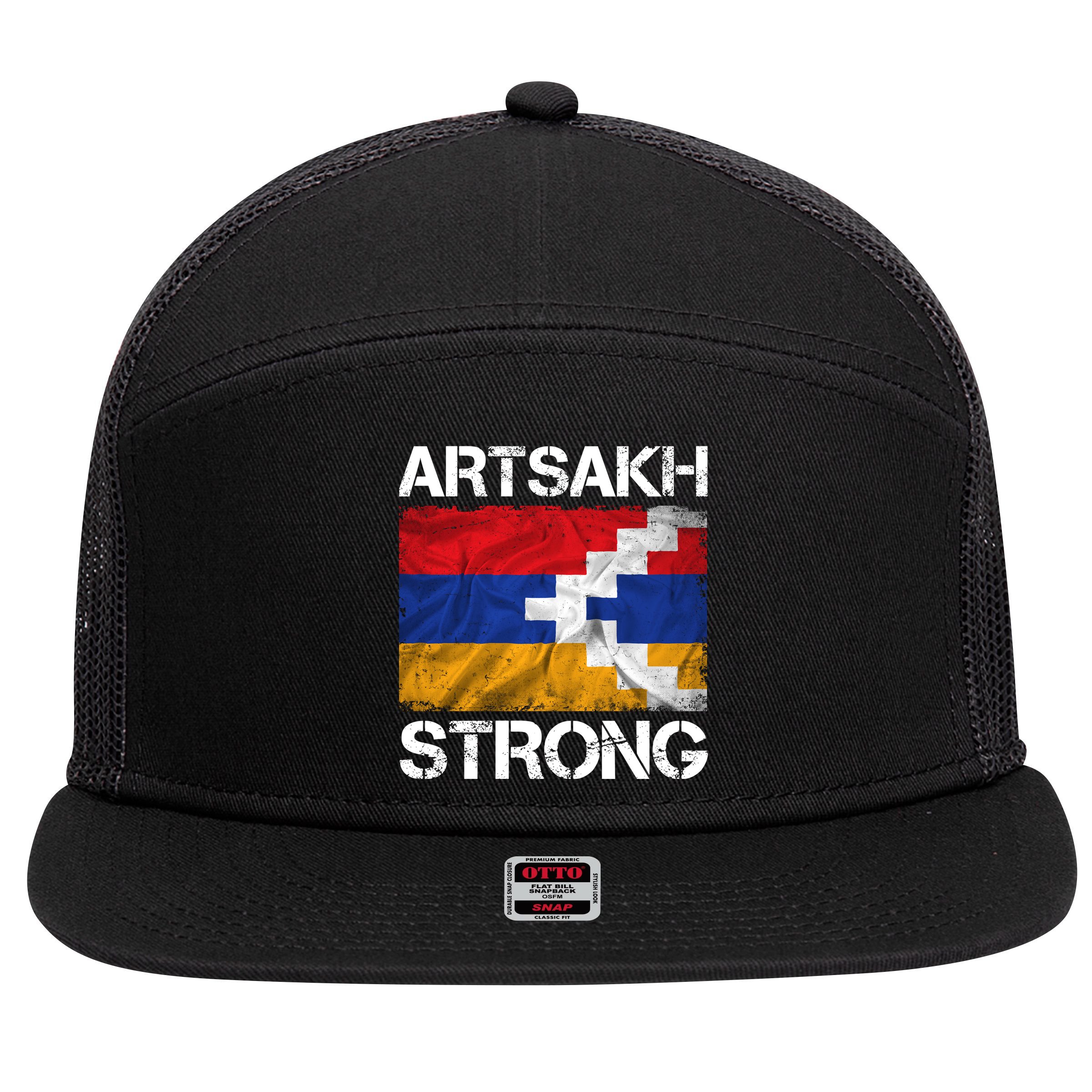 Armenia Flag Artsakh Strong Protest 7 Panel Mesh Trucker Snapback Hat