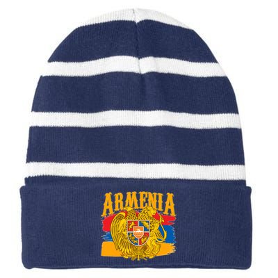 Armenia Flag Crest Artsakh Protest  Striped Beanie with Solid Band