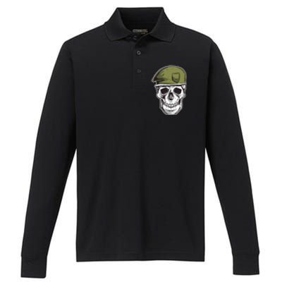 Army Military Skull Performance Long Sleeve Polo